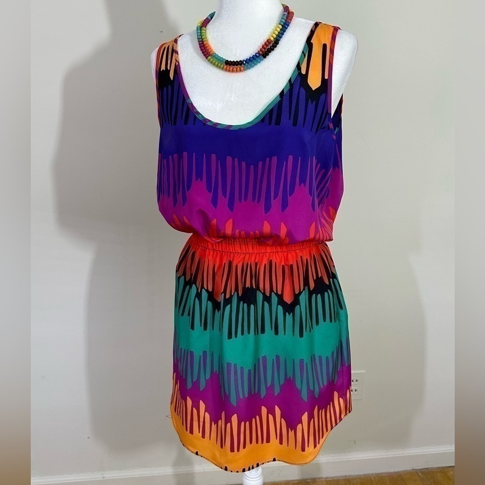 Attention sz lg dress colorful fabric Blouson top. Elastic waist